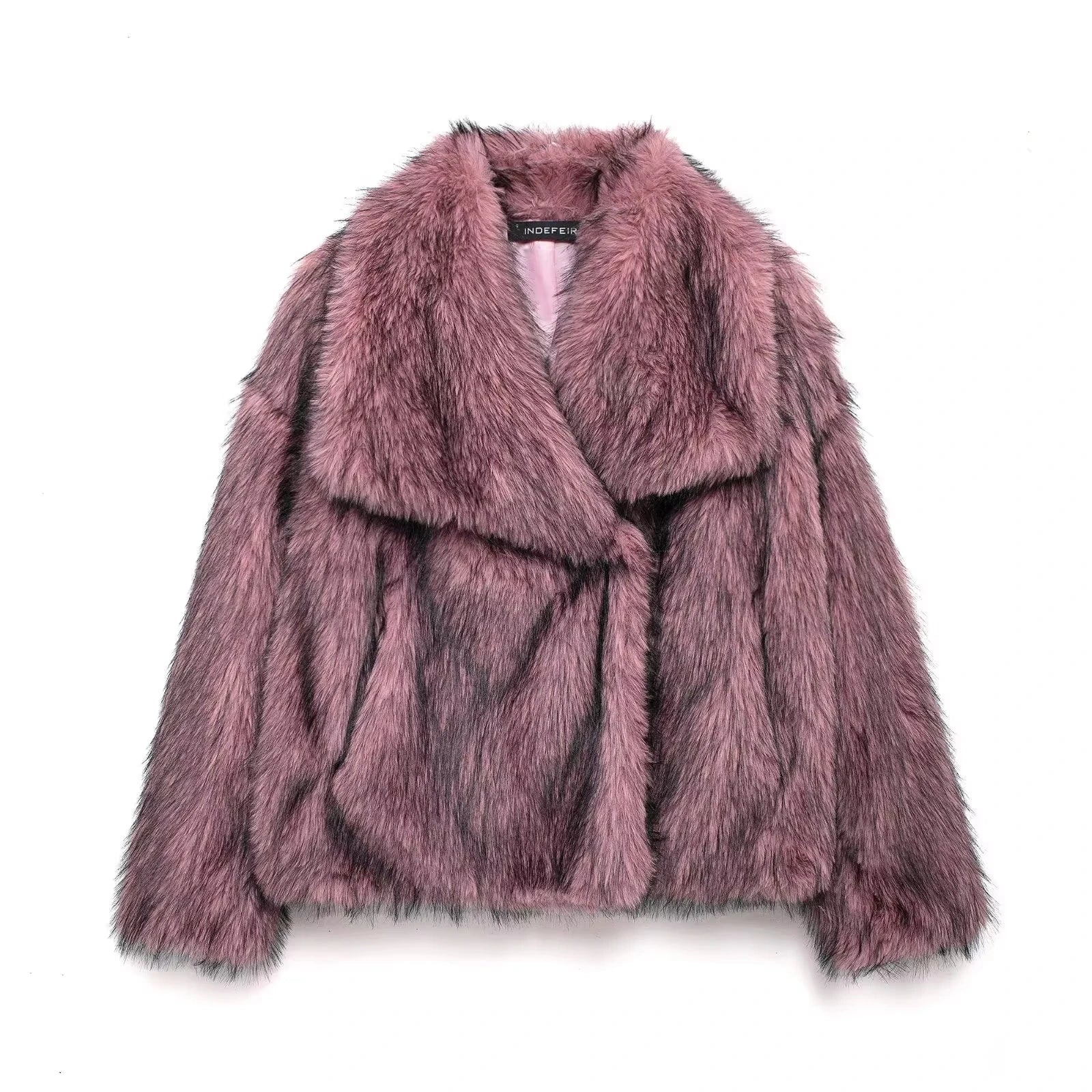 TRAFZA Women Elegant Faux Fur Coat Warm Fluffy Loose Long Sleeve Lapel Jacket Autumn Winter Fashion High Street Lady Outerwear